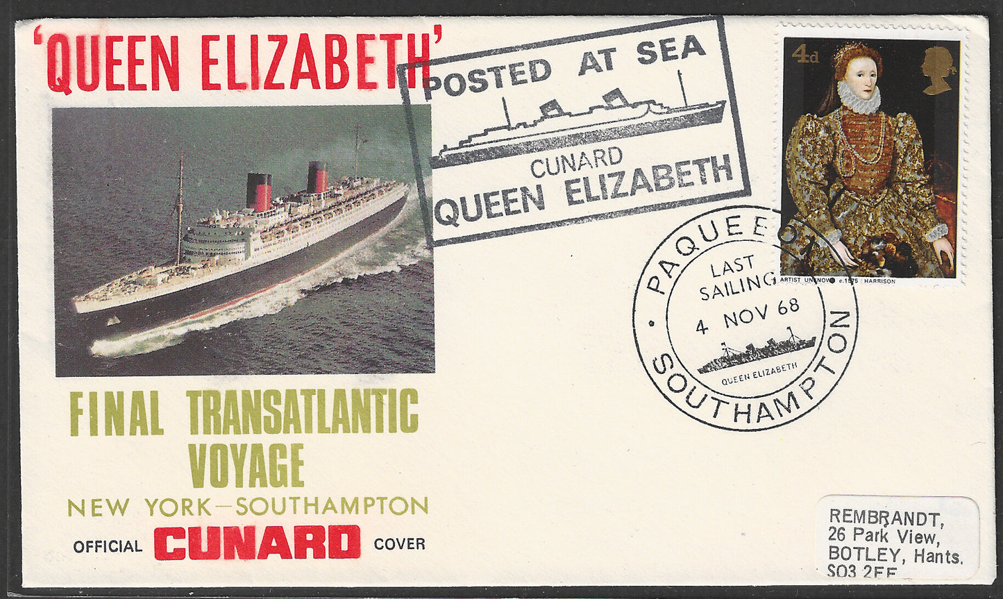 Great Britain 1968 Cunard Cover - Final Transatlantic Voyage , New york to Southampton via Paqubot , Postedat Sea, Last Sailing - GGG00491