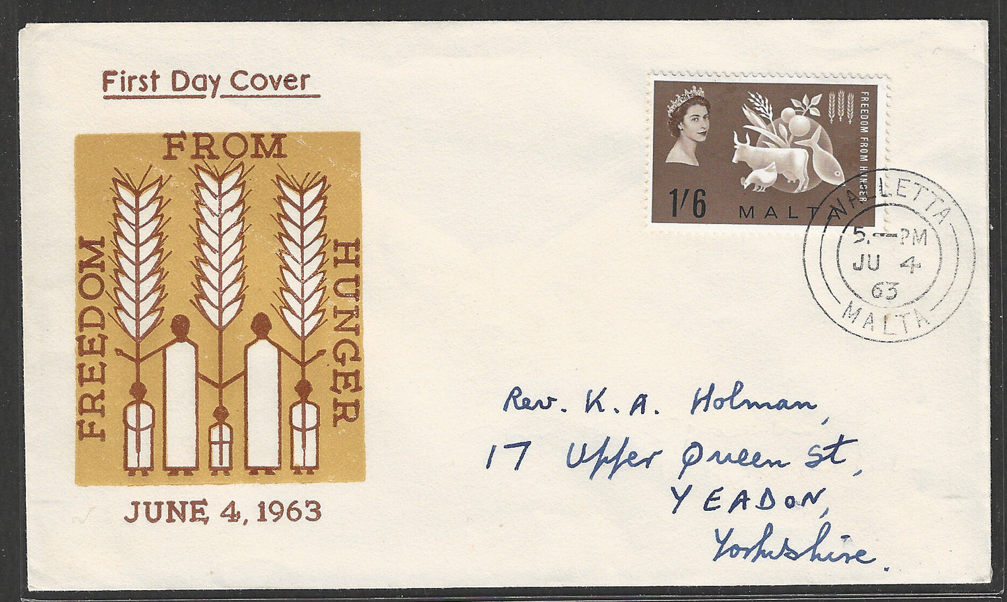Malta stamps FDC - Freedom from Hunger, 1963 to Yorshine - GGG00493