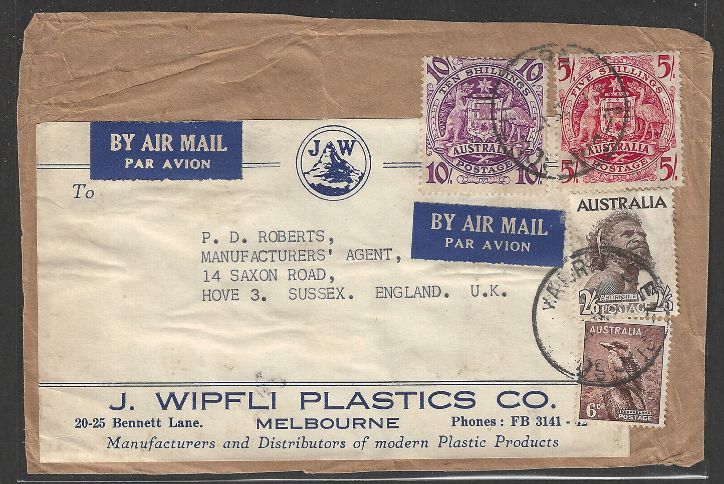 Australia to England Postally used Front Cover with High Value ,   - GGG00507