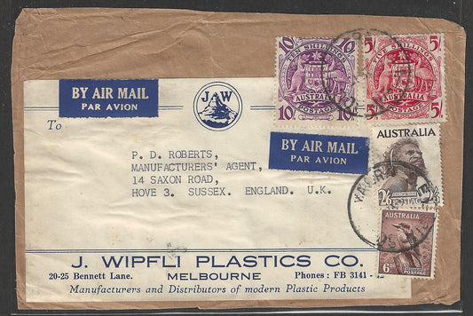 Australia to England Postally used Front Cover with High Value ,   - GGG00507