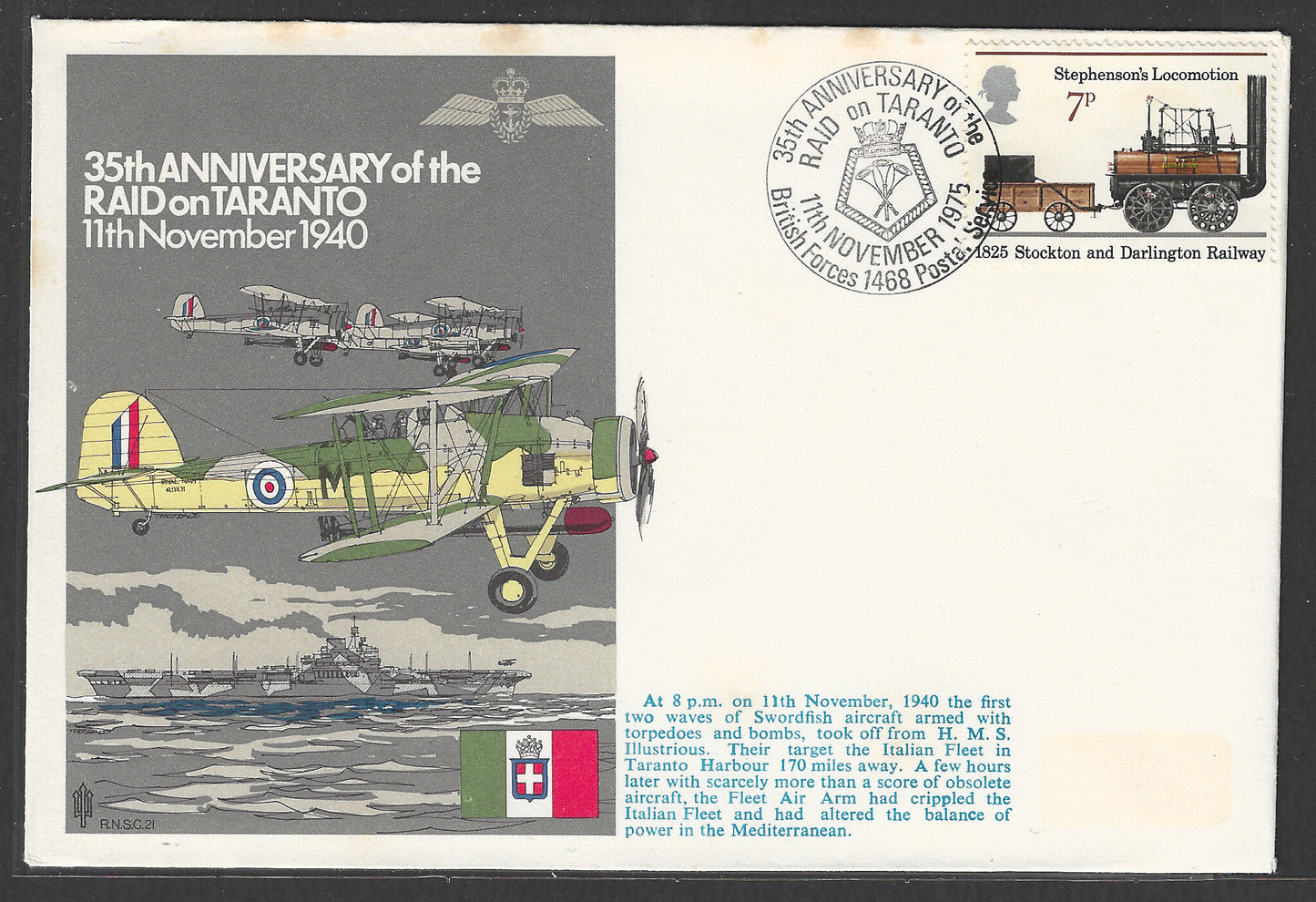 Great Britain - 35 th Anniversary of the Raid on Taranto , 1940, 1975  - GGG00519