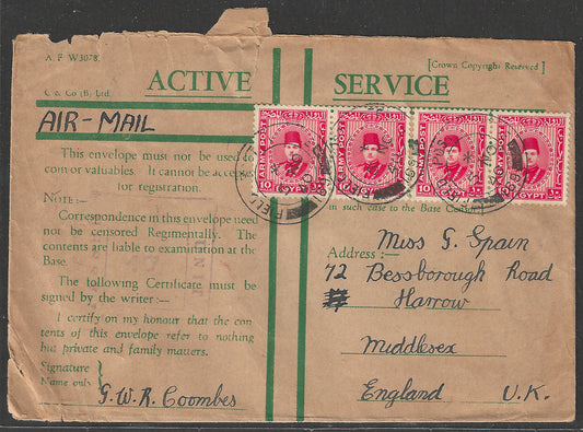 Egypt to England postally used Active Service Air Mail with Field Post Cancellation , 1940 - GGG00522