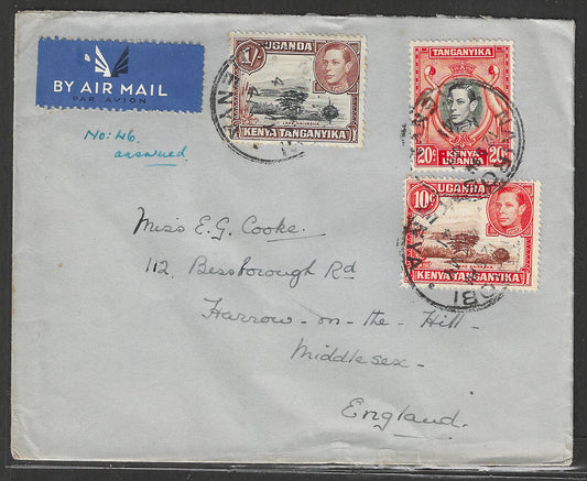 South Africa to England Postally used Airmail Cover, with Multiple stamps 1941 - GGG00523