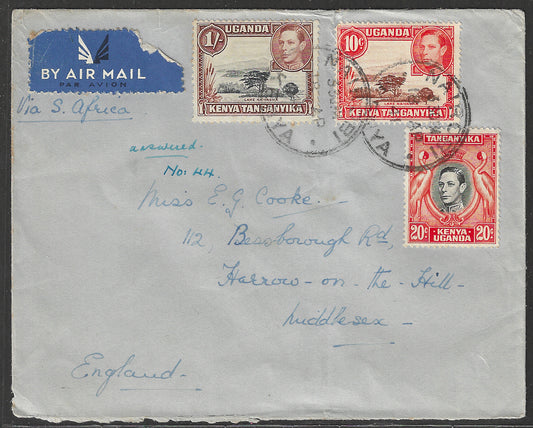 South Africa to England Postally used Airmail Cover, with Multiple stamps 1941 - GGG00525
