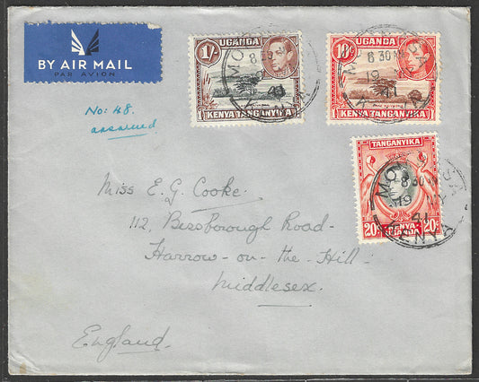 South Africa to England Postally used Airmail Cover, with Multiple stamps 1941 - GGG00533