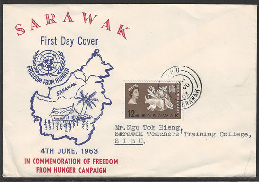 Sarawak stamps FDC - Freedom from Hunger , 1963, Rare Cover - GGG00539