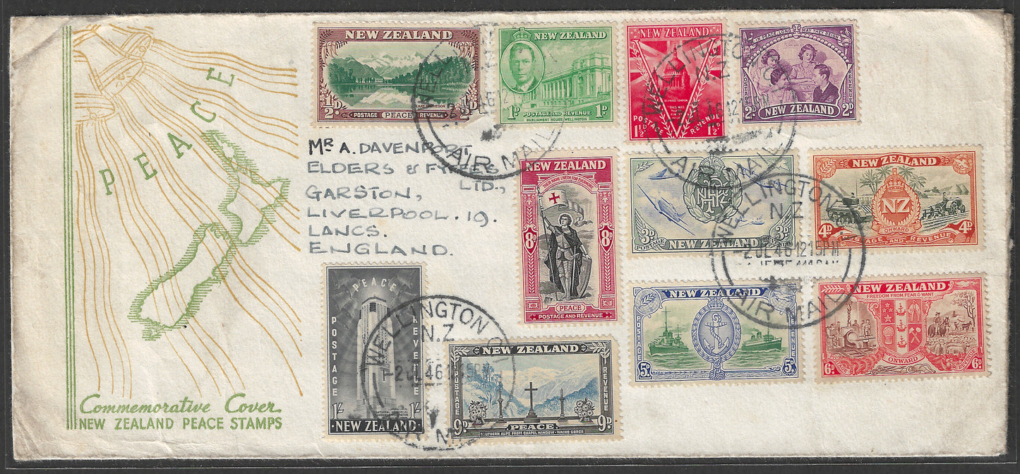 New Zealand FDC Complete set of 11 stamps of victory and Pace to Auckland , 1946, Rare - GGG00548