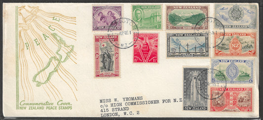 New Zealand FDC Complete set of 11 stamps of victory and Pace to Auckland , 1946, Rare - GGG00551