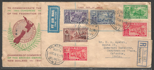 New Zealand FDC Postally used Cover to India with Complete set to Commerate the 14th Congress , 1936 - GGG00557