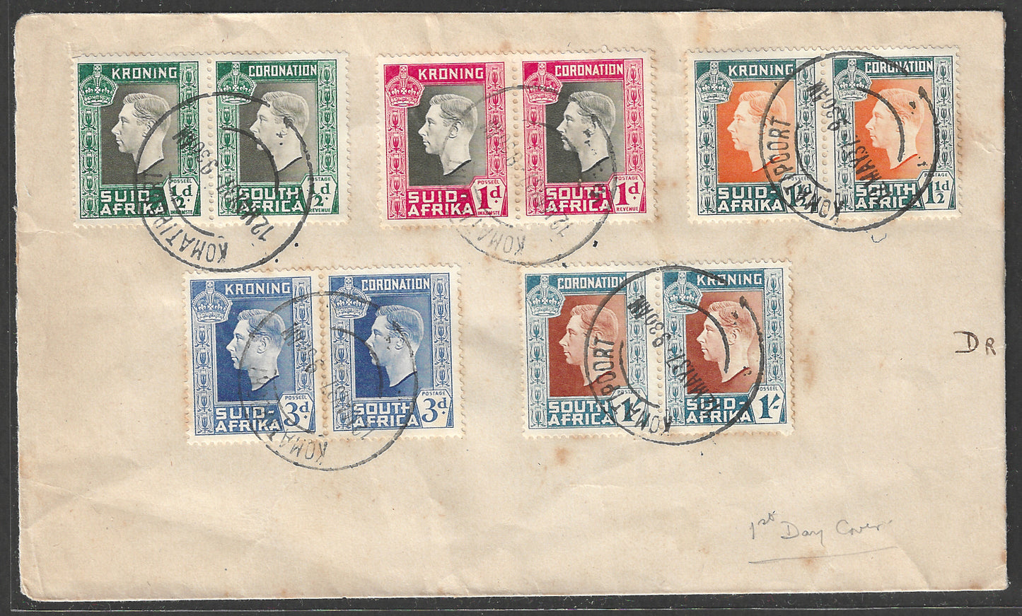 South Africa coronation complete pair on set FDC , 1937  - GGG00560