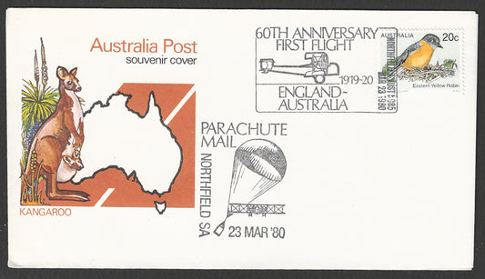 Australia Post Souvenir Cover - 60th Anniversary First Flight - Parachute Mail , Combination, 1980  - GGG00568