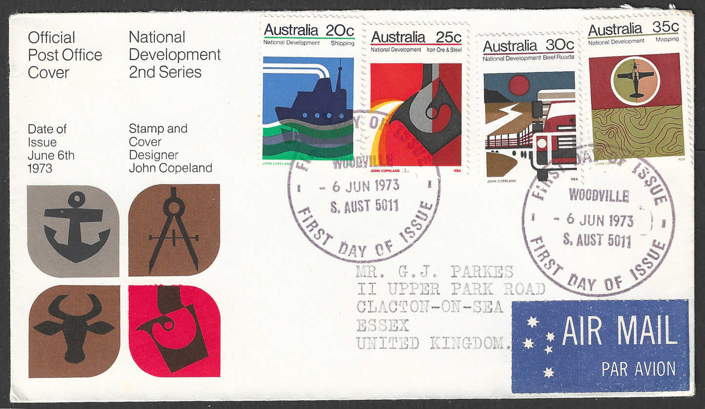 Australia FDC - National Development 2 nd series, complete set Postally used to United Kingdom, 1973 - GGG00571