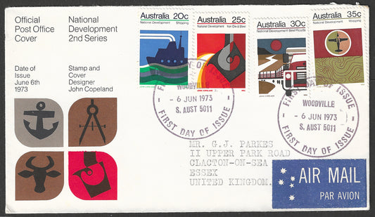Australia FDC - National Development 2 nd series, complete set Postally used to United Kingdom, 1973 - GGG00571