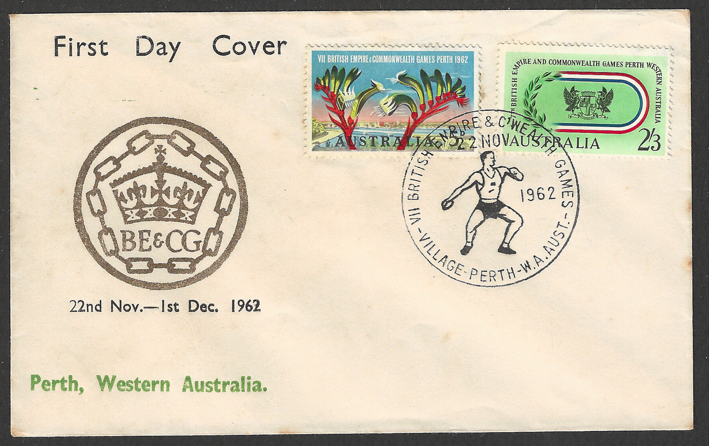 Australia FDC - BE and CG , Peth , Western Australia, 1962  - GGG00581