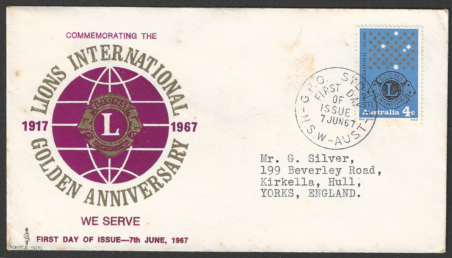 Australia FDC - Lions international Gold Anniversary , 1967  - GGG00583