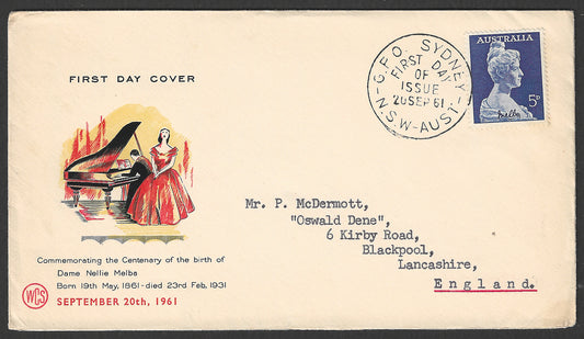 Australia FDC - Commerating te Centenary of the birth of Dame Nellie Melba, 1961  - GGG00590