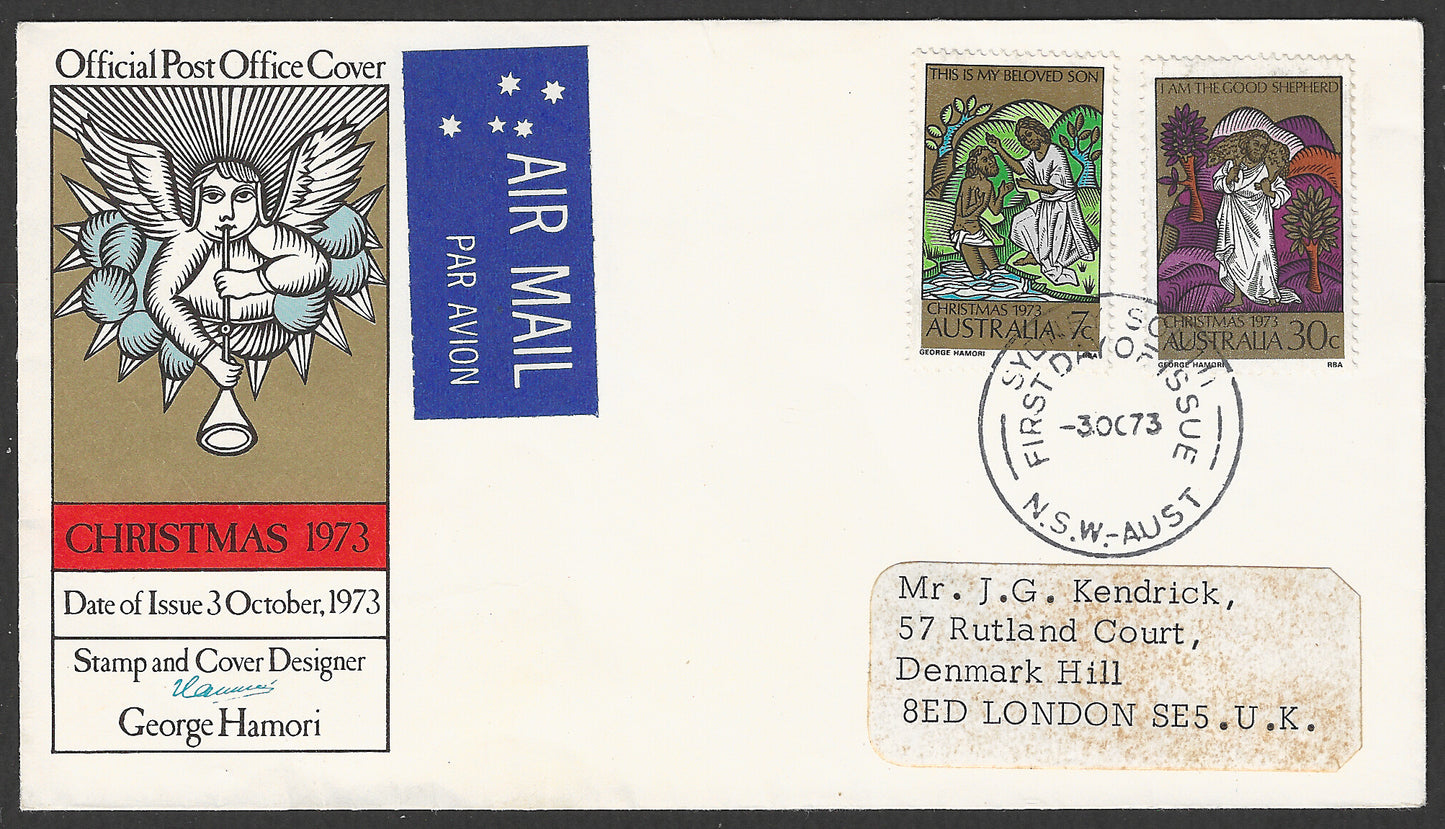 Australia FDC - Christmas 1973 set of 2 Value to London  - GGG00591