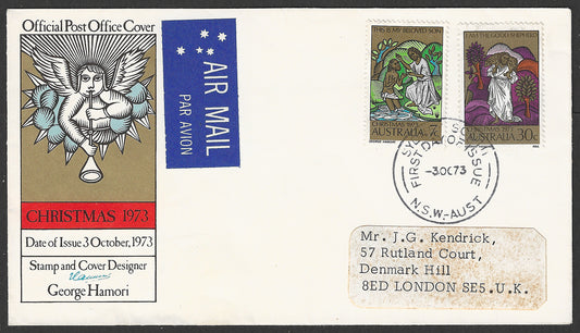 Australia FDC - Christmas 1973 set of 2 Value to London  - GGG00591