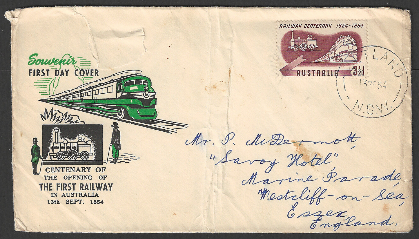 Australia FDC - Centenary of the Opening the First Railway in australia, 1954  - GGG00599