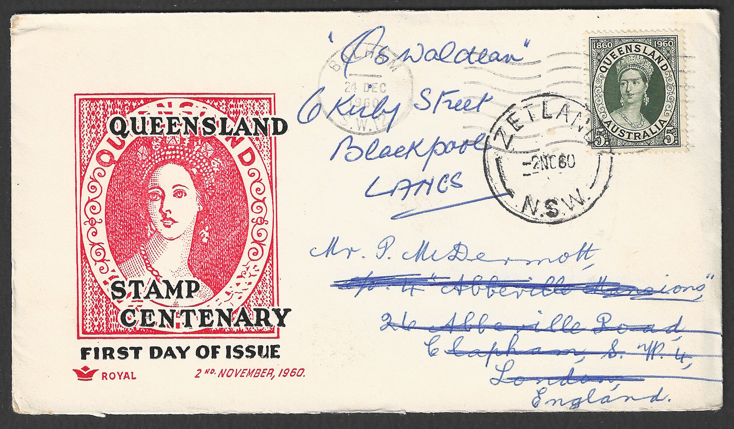 Australia FDC - Queeland Stamps Centenary, 1960 - GGG00608