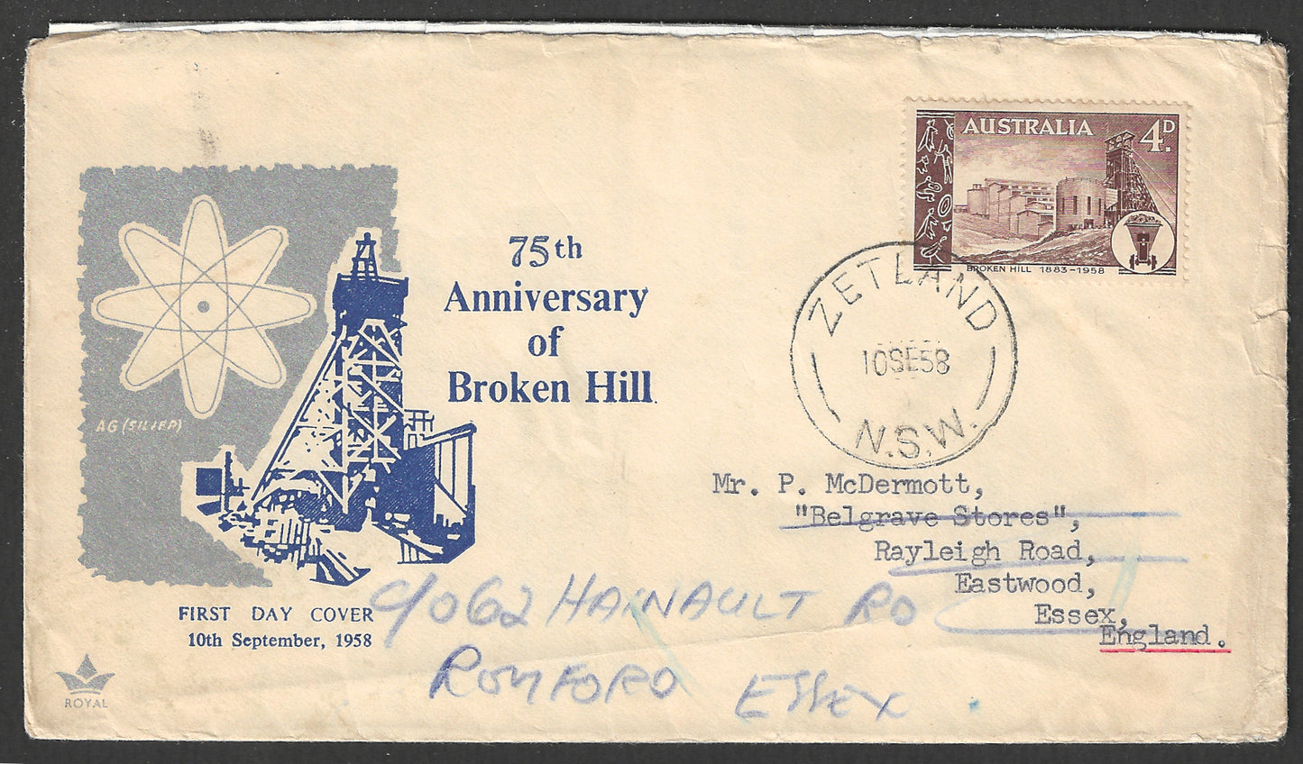 Australia FDC - 75 th Anniversary of Broekn Hill , 1958 - GGG00613