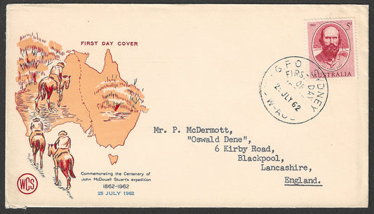 Australia FDC - Centenary of John McDouell Stuarts Expedition, 1962 - GGG00621