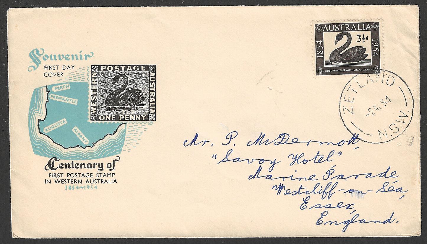 Australia FDC - Souvenir - Centenary of Western Australia, Swan, 1954- GGG00633