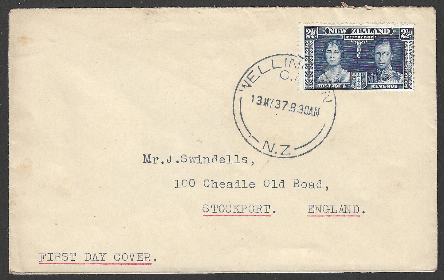 New Zealand stamps FDC - Coronation Postally used to england , 1937 - GGG00637