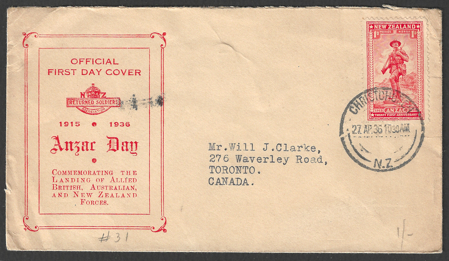 New Zealand stamps FDC - Anzar Day , 1936 - GGG00640