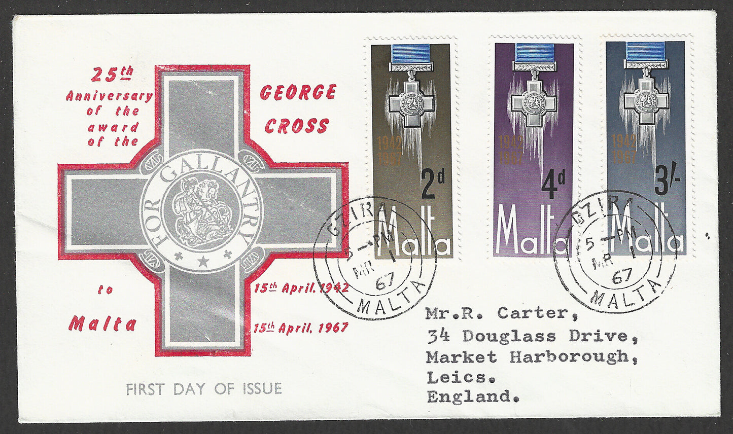 Malta stamps FDC - Goerge Cross set , 1967 - GGG00645
