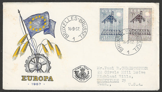 Belgium stamps FDC - Europa set of 2 values, 1957 - GGG00647
