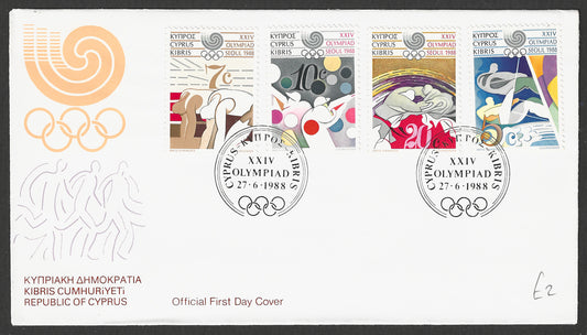 Cyprus stamps FDC - Olympic complete set of 4 Values , 1988 - GGG00666