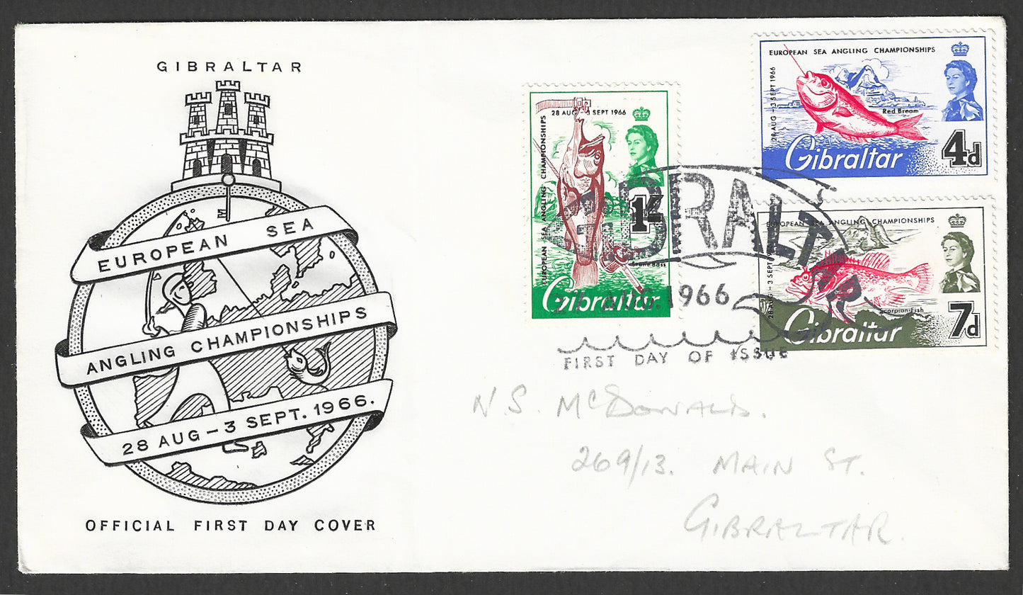 Gibraltar stamps FDC - European Sea Angling Champioships , 1966 - GGG00677