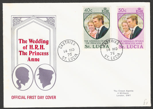 St. Lucia FDC Stamps - The wedding of H R H The Princess Anne, 1973 - GGG00679