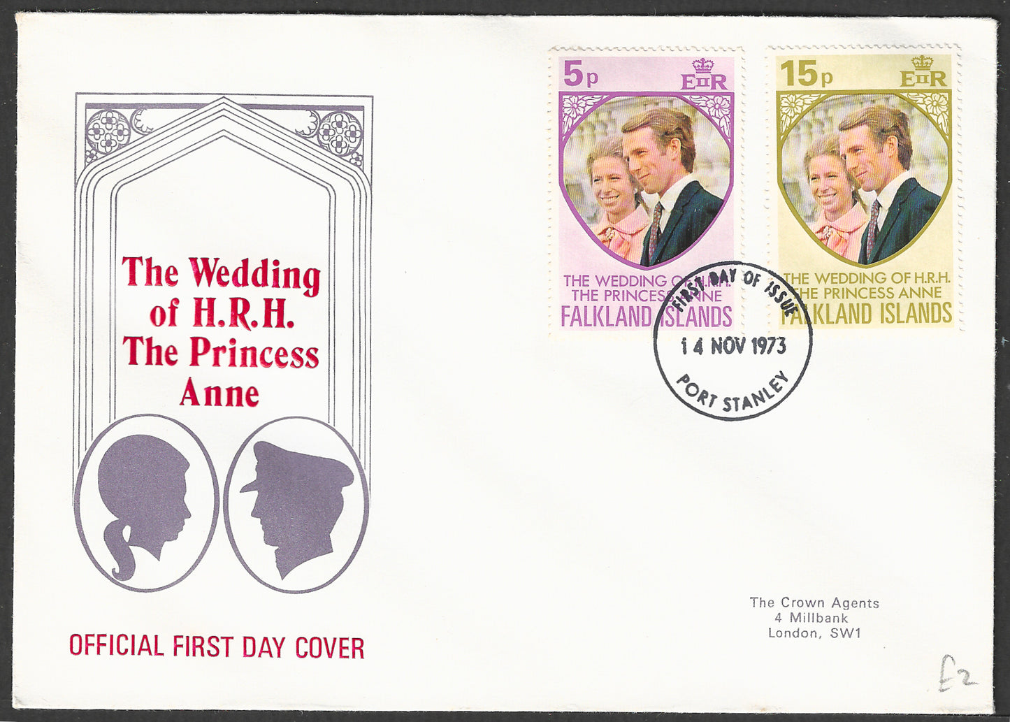 Falkland Islands FDC Stamps - The wedding of H R H The Princess Anne, 1973 - GGG00683