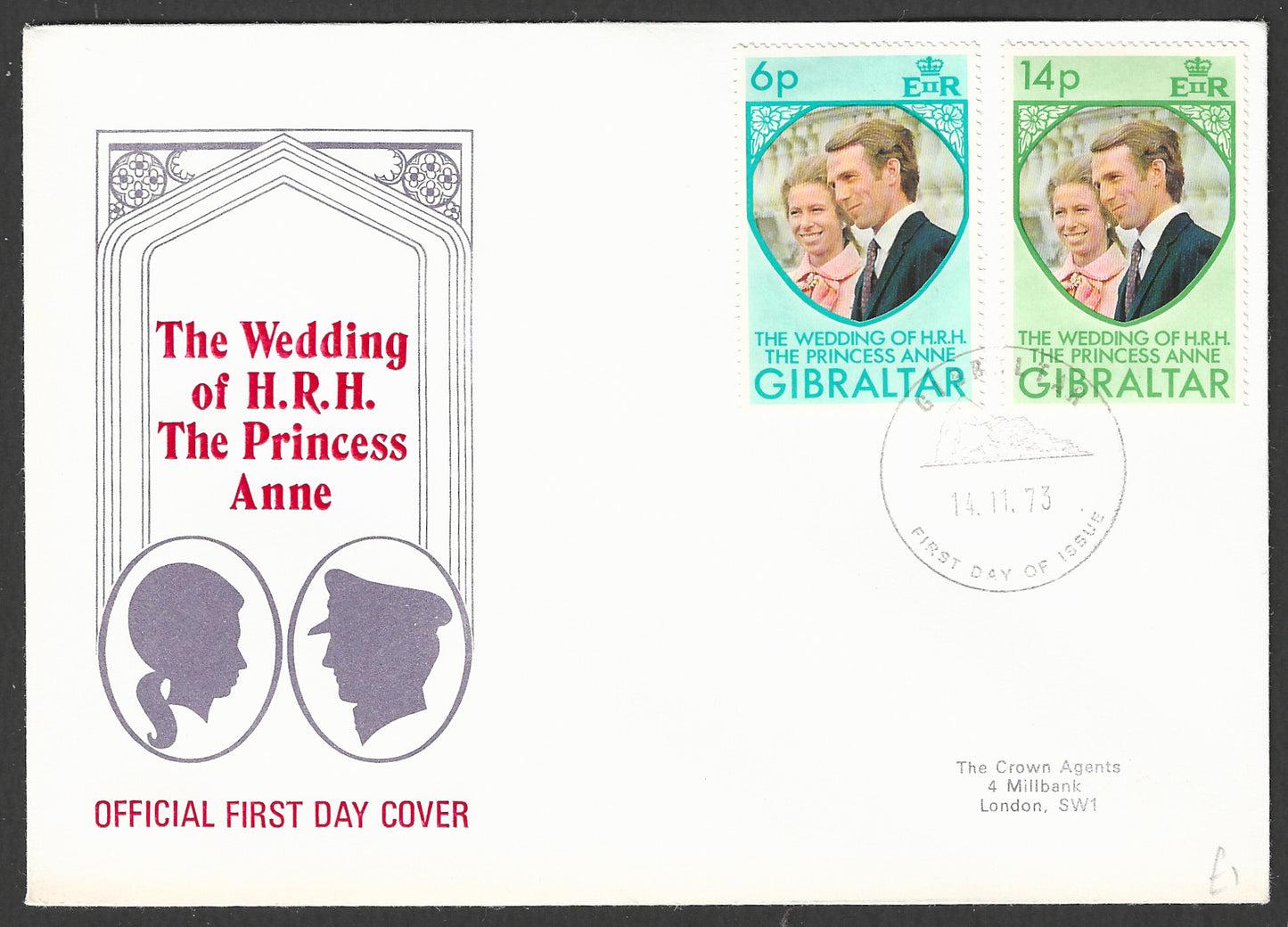 Gibraltar FDC Stamps - The wedding of H R H The Princess Anne, 1973 - GGG00684