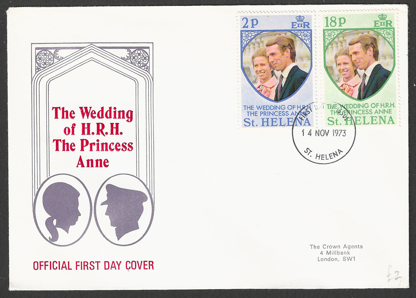 St. Helena FDC Stamps - The wedding of H R H The Princess Anne, 1973 - GGG00685