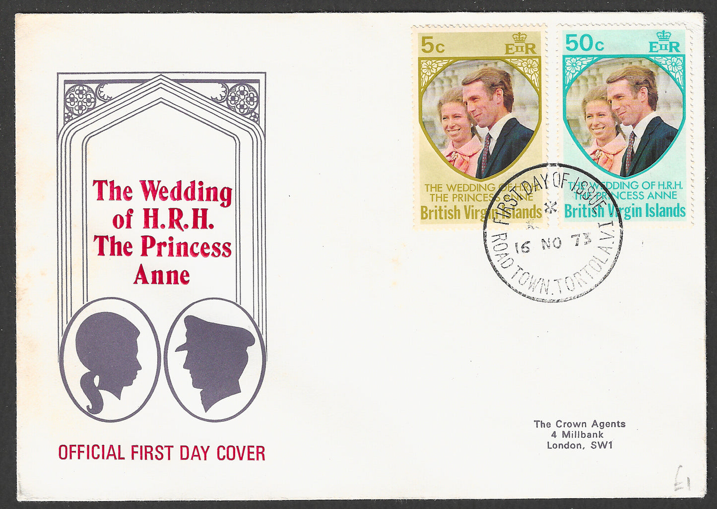 British Virgin Islands FDC Stamps - The wedding of H R H The Princess Anne, 1973 - GGG00691