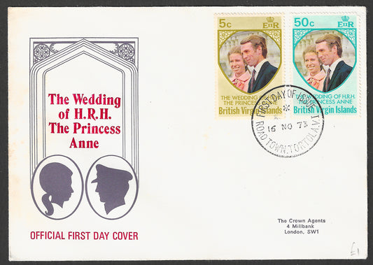 British Virgin Islands FDC Stamps - The wedding of H R H The Princess Anne, 1973 - GGG00691