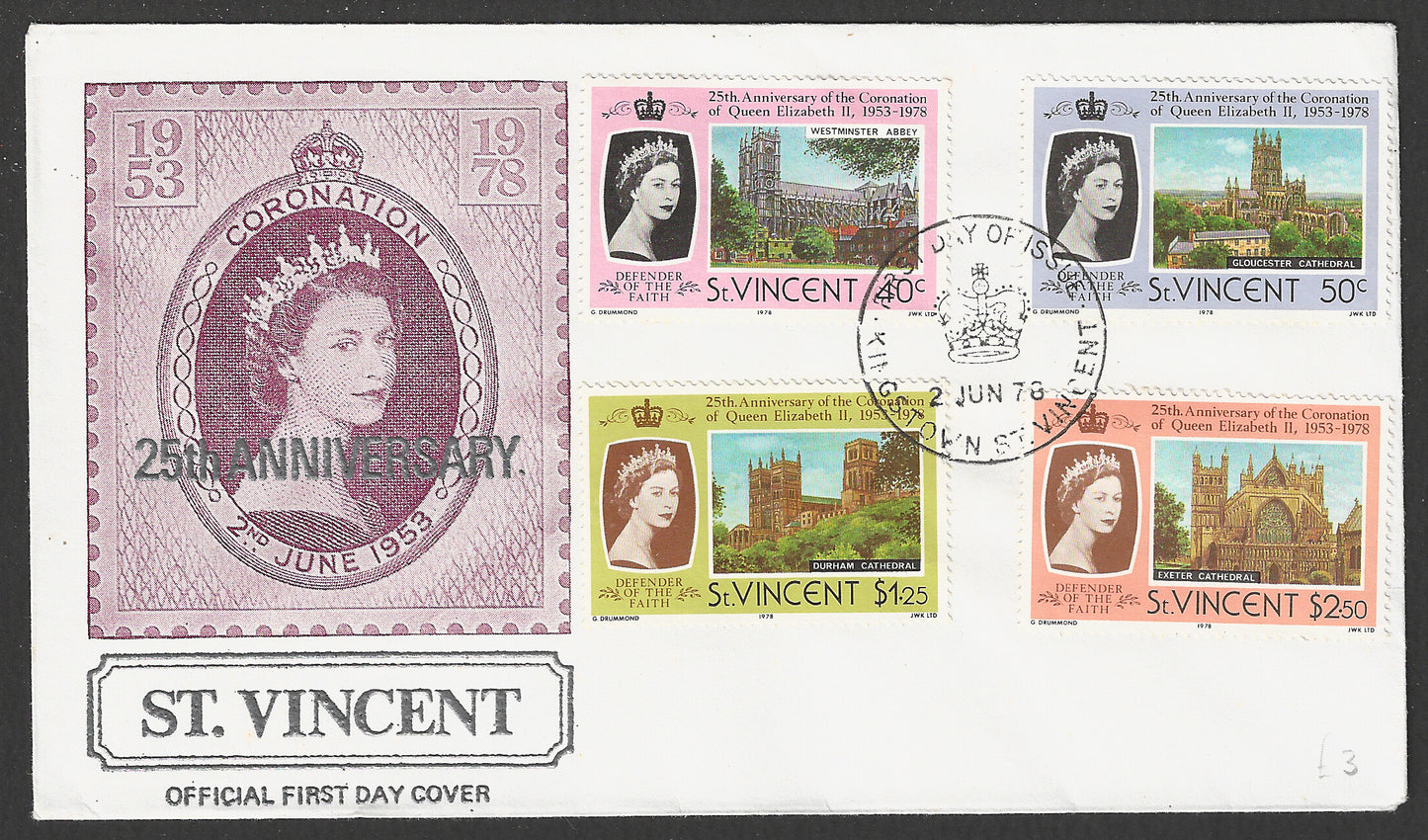St. Vincent stamps FDC - 25th Anniversary of Coronation, 1978 - GGG00694