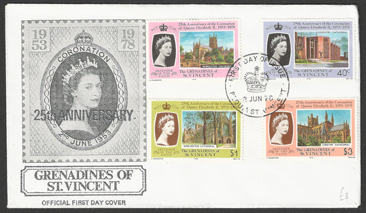 The Grenadines of St. Vincent stamps FDC - 25th Anniversary of Coronation, 1978 - GGG00695