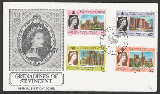 The Grenadines of St. Vincent stamps FDC - 25th Anniversary of Coronation, 1978 - GGG00697