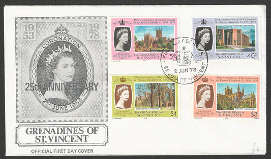The Grenadines of St. Vincent stamps FDC - 25th Anniversary of Coronation, 1978 - GGG00699