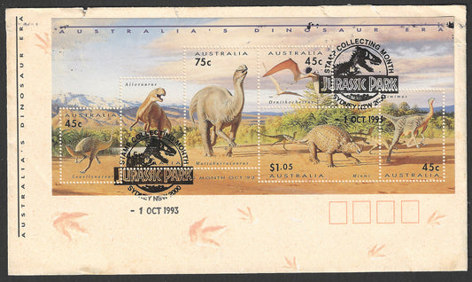 Australia STamps FDC - Jurassic Park MS on Cover , 1993 - GGG00707