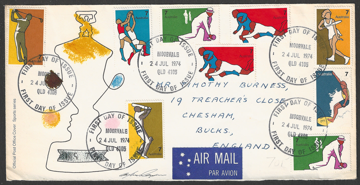 Australia stamps FDC - Sports set of 7 Values 1974 - GGG00712