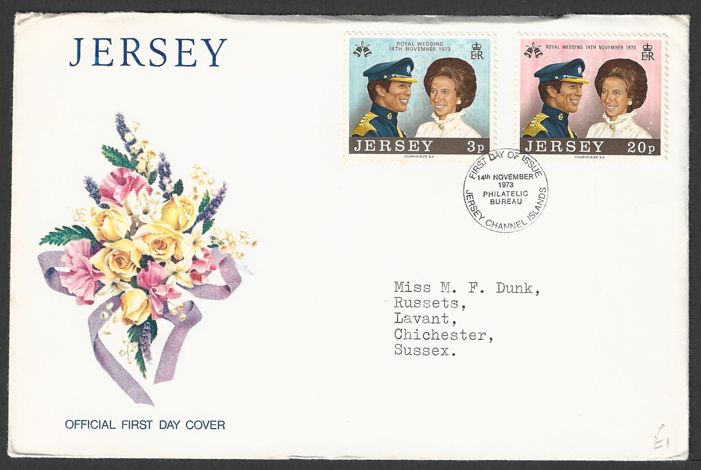 Jersey stamps FDC - Royal Wedding , 1973   - GGG00731
