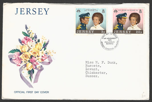 Jersey stamps FDC - Royal Wedding , 1973   - GGG00731