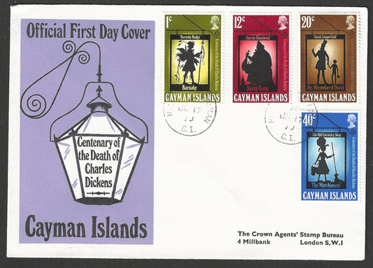 Cayman Islands stamps FDC - Centenary of the Death of Charles Dickens, Complete set , 1970    - GGG00732