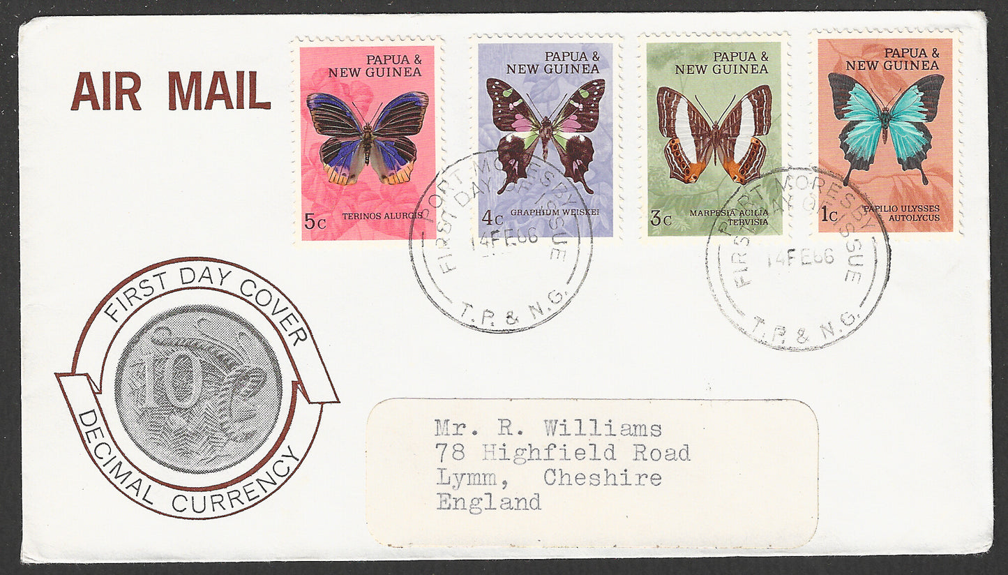 Papua and New Guine stamps FDC - Complete , Butterflies, Inserts, Decimal Currency , 1966  - GGG00736