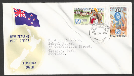 New Zealand stamps FDC - 25th Anniversary of Corso ( Cow and agriculture ) , 1969 - GGG00746